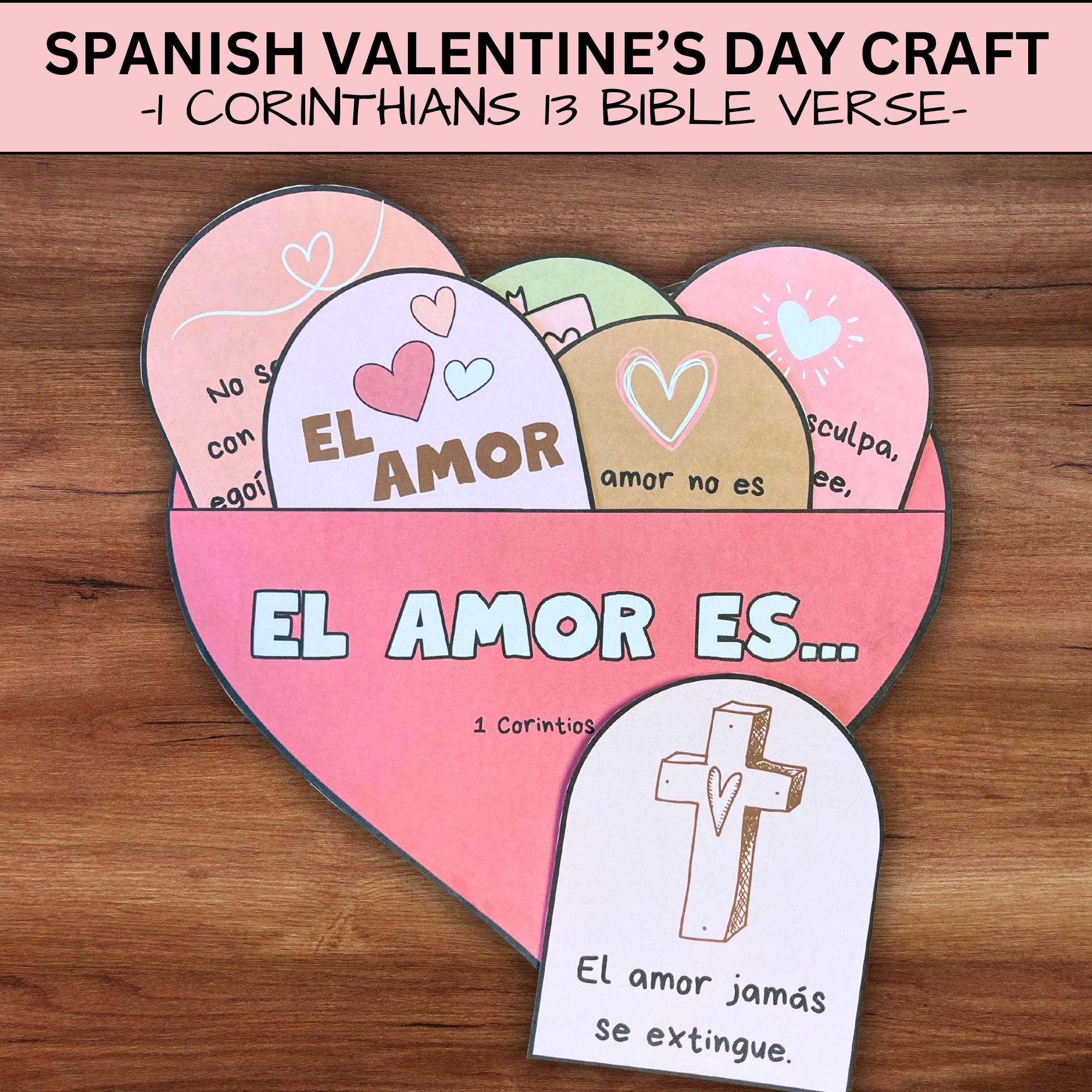 Spanish Christian Valentine’s Day Bible Lesson Pocket Craft, Corinthians 13 Scripture Mission Trip Activity, Escuela Dominical Kids Church