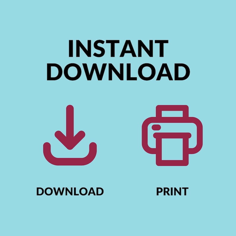 May include: Instant download and print icons. A red download icon with a downward arrow inside a circle. A red printer icon with a paper sheet inside.