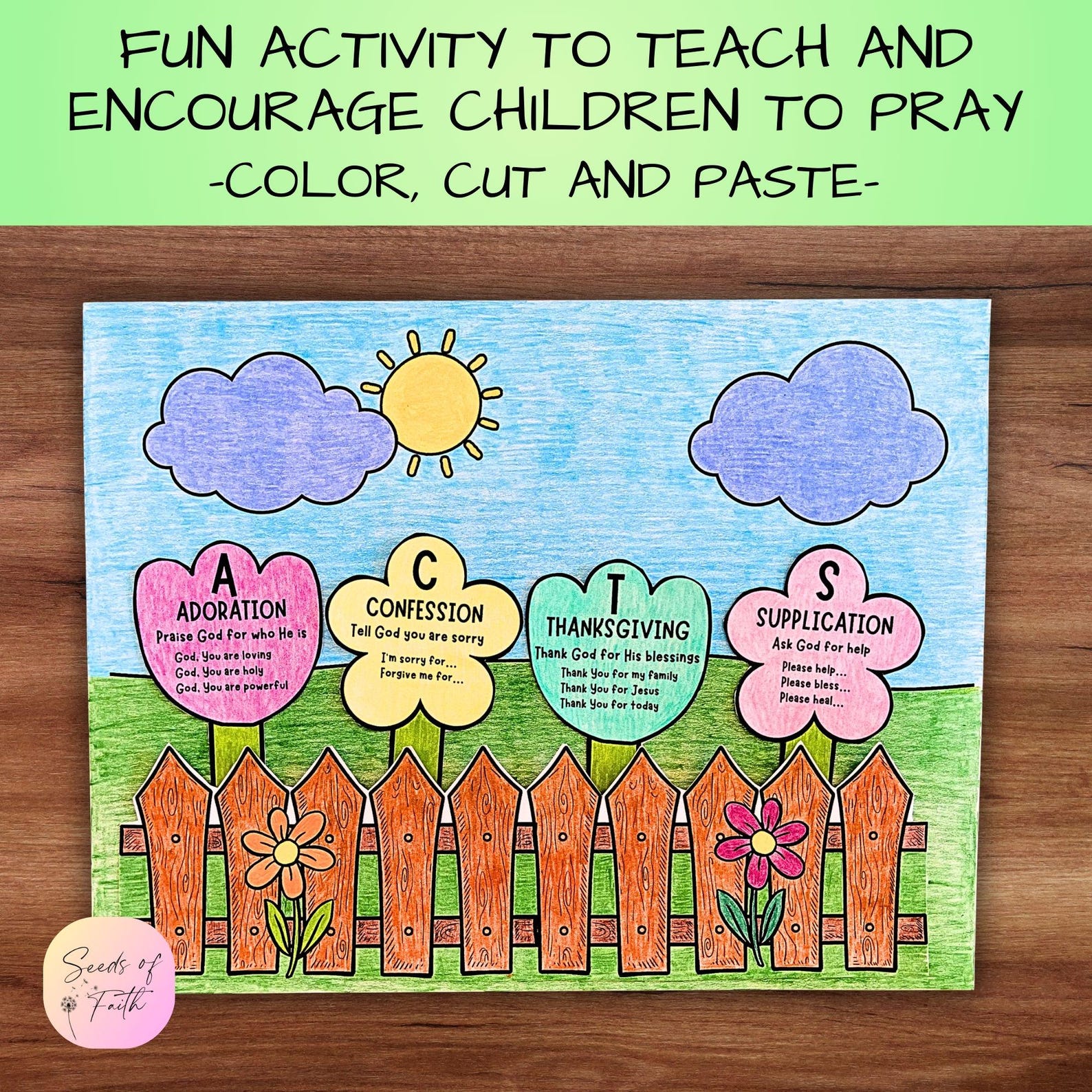 How to Pray Sunday School Craft Set for Kids, ACTS Prayer Flower Garden ...
