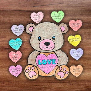 Christian Valentine’s Day Bible Lesson Pocket Craft, Corinthians 13 Love is Patient Scripture Sunday School Homeschool Kids Church Activity image 1
