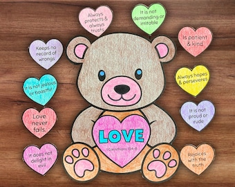 Christian Valentine’s Day Bible Lesson Pocket Craft, Corinthians 13 Love is Patient Scripture Sunday School Homeschool Kids Church Activity