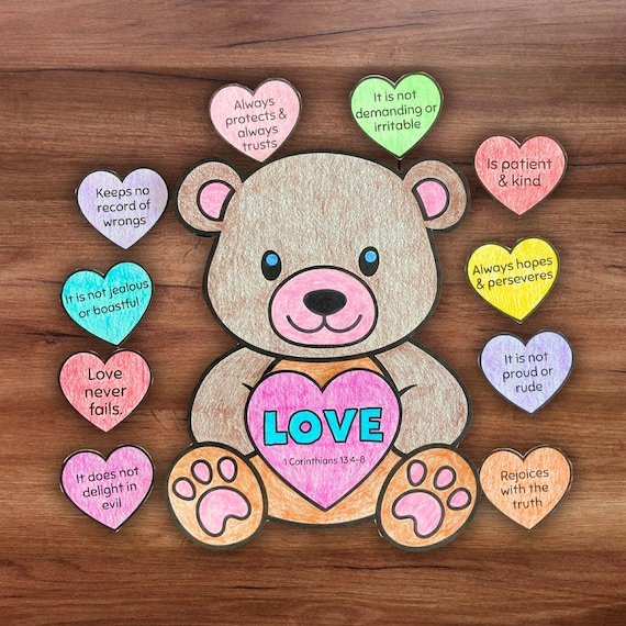 Christian Valentine’s Day Bible Lesson Pocket Craft, Corinthians 13 Love is Patient Scripture Sunday School Homeschool Kids Church Activity