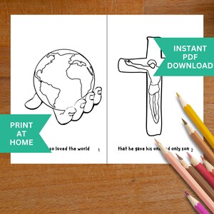 John 3:16 Mini Coloring Book Craft, Kids Sunday School Activity, Bible ...