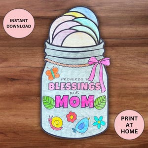 Lavoretto biblico per la festa della mamma, Proverbi 31, attività da colorare per la scuola domenicale con barattolo di vetro, stampabile, regalo ricordo per la mamma e la nonna da parte di bambino
