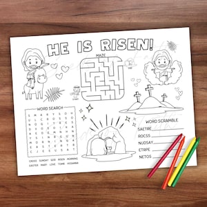 Easter Resurrection Sunday Craft He is Risen Sunday School Activity Coloring Page Placemat Holy Week Kids Church Activity Printable