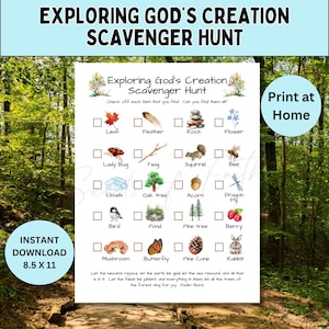 Scavenger Hunt Nature Walk Bible Lesson For Kids, Exploring Gods Creation Homeschool Sunday School Printable, Outdoor Adventure Activity image 2