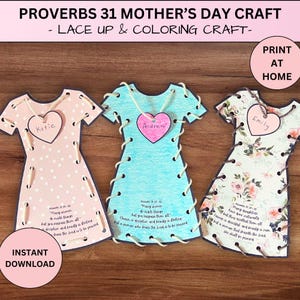 Manualidad para colorear con cordones de Proverbios 31 para el Día de la Madre para niños, actividad de costura "Amo a mi mamá", regalo de recuerdo, material imprimible para la escuela dominical en casa.