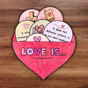 Christian Valentine’s Day Bible Lesson Pocket Craft, Corinthians 13 Love is Patient Scripture Sunday School Homeschool Kids Church Activity