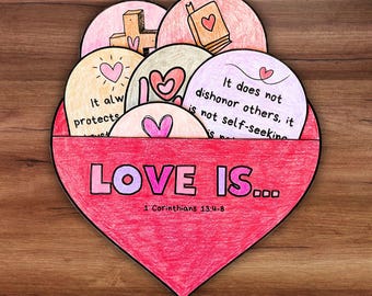 Christian Valentine’s Day Bible Lesson Pocket Craft, Corinthians 13 Love is Patient Scripture Sunday School Homeschool Kids Church Activity