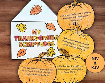 Fall Thanksgiving Bible Verse Craft, Sunday School Christian Home School Activity, Pumpkin Give Thanks Scripture Memory Coloring Pages