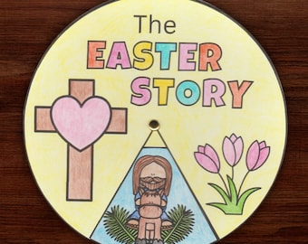 Printable Easter Story Craft For Sunday School, Easter Coloring Wheel, Sunday School Color Wheel, Preschool Bible Lesson, Childrens Church