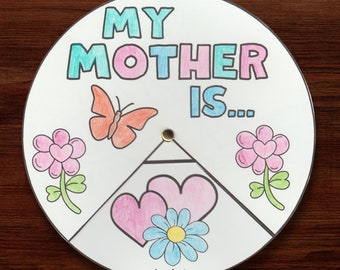 Mother&#39;s Day Coloring Wheel Printable Activity, Preschool Kindergarten Sunday School Craft, Homeschool Christian School Gift For Mom