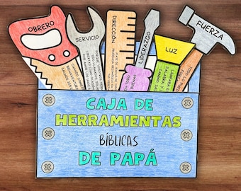 Spanish Toolbox for Papa Fathers Day Bible Craft, Sunday School Printable Coloring Activity, Childrens Church Kids Christmas Gift for Dad