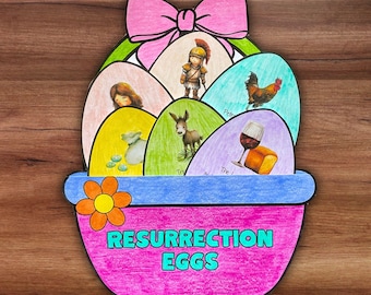 Manualidad de la historia bíblica de la canasta de Pascua con huevos de resurrección, actividad de Adviento de Semana Santa, educación religiosa, escuela dominical, imprimible para educación en el hogar