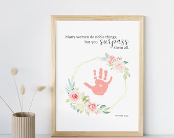 Mothers Day Bible Craft, Printable Mom Handprint Art, Christian Sunday ...