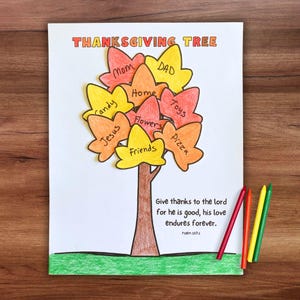 Thanksgiving Gratitude Tree Printable Activity For Kids, Give Thanks To The Lord Sunday School Coloring Craft Christian Home School Project