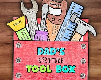 Toolbox for Dad Fathers Day Bible Craft, Sunday School Bible Printable Coloring Activity, Childrens Church Kids Christmas Gift for Dad