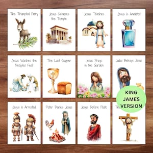 Easter Advent Holy Week Scripture KJV Study Cards For Kids,  Easter Advent Sunday School Homeschool Printable, Bible Verse Cards Activity