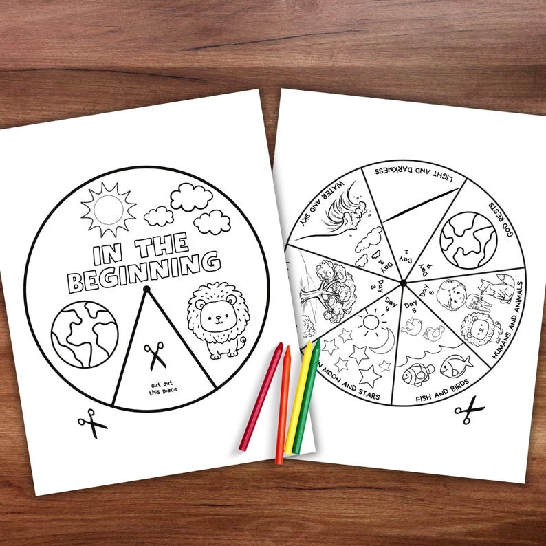 7 giorni della creazione, lavoretto biblico per bambini, lezione biblica della scuola domenicale, attività sui giorni della creazione, stampabile da colorare per la scuola domestica cristiana immagine 3
