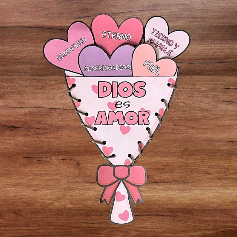Manualidad bíblica cristiana de San Valentín en español: Dios es amor: actividad para colorear para niños de la iglesia y la escuela dominical imagen 1