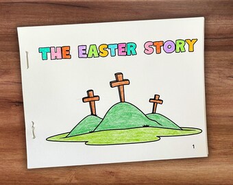 Mini libro para colorear de la historia de Pascua, imprimible para la escuela dominical, actividad de Semana Santa, Él resucitó, manualidad de educación religiosa del Domingo de Resurrección.