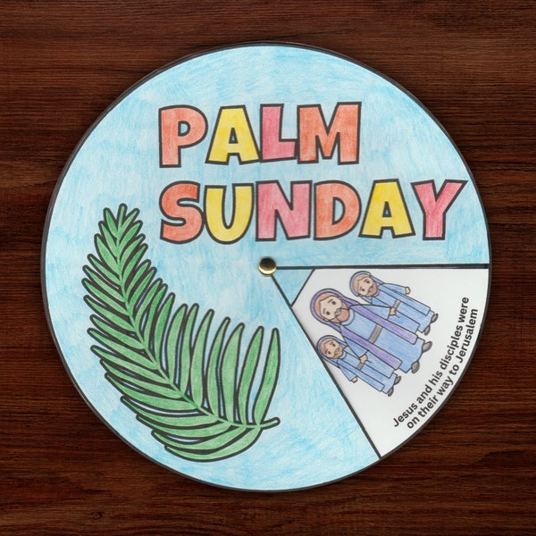 Palm Sunday Holy Week Coloring Wheel Printable Bible Activity Children's Bible Lesson Homeschool Christian School Coloring Cutting Craft