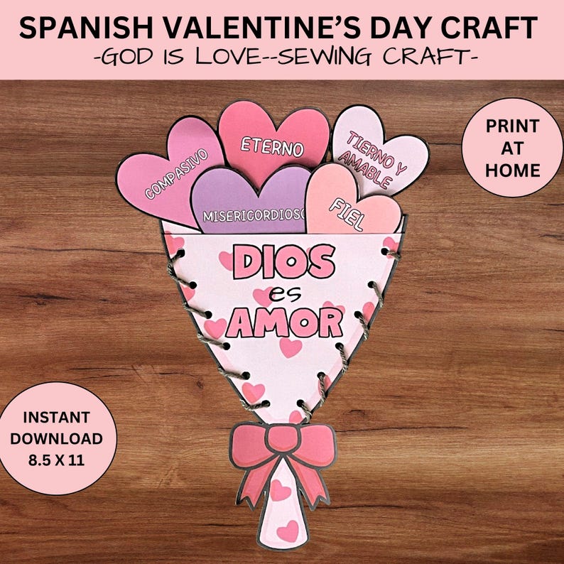 Manualidad bíblica cristiana de San Valentín en español: Dios es amor: actividad para colorear para niños de la iglesia y la escuela dominical imagen 2