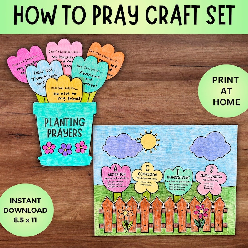 How to Pray Sunday School Craft Set for Kids, ACTS Prayer Flower Garden ...