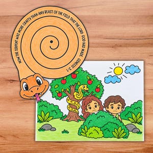 Adam and Eve Garden of Eden Craft Lesson Set, Serpent Snake Spiral Craft, Genesis 3 Fall Into Sin Bible Activity, Sunday School Printable