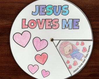 Jesus Loves Me Coloring Wheel Printable Sunday School Activity, Sunday School Song Bible Lesson, Homeschool Christian School Classroom Craft