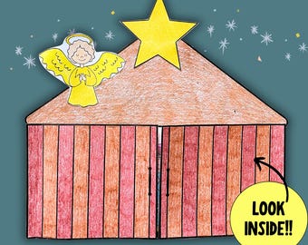 Manualidad navideña sobre el nacimiento de Jesús: escena del pesebre (para la escuela dominical o la educación en casa). Actividad imprimible para niños.