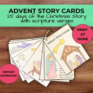 Cartes récit de l'Avent : activité versets bibliques, calendrier de l'Avent à imprimer, calendrier de l'Avent, école à la maison, école du dimanche, activité de coloriage, naissance de Jésus