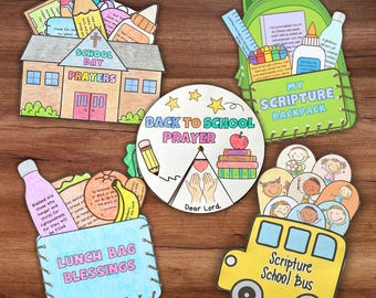 Back to School Bible Craft Bundle, Christian Sunday School Lesson Printable Coloring Activities, First Day of School Coloring Craft for Kids