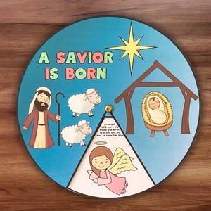 Rueda para colorear del Nacimiento de Jesús, Actividad para colorear navideña de la Natividad imprimible, Lección de escuela dominical bíblica para niños, Manualidad para colorear en casa