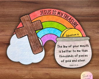 Christian St. Patrick's Day Bible Craft, Jesus is My Treasure Pot of Gold Activity, Treasure in Heaven Sunday School Homeschool Printable
