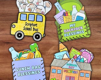 Back to School Bible Craft Bundle, Christian Sunday School Lesson Printable Coloring Activities, First Day of School Coloring Craft for Kids