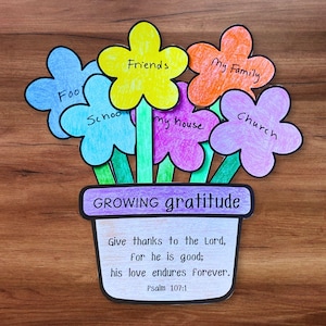 Give Thanks To the Lord Bible Verse Coloring Craft For Kids, Sunday School Christian Homeschool Printable Growing In Gratitude Flower Pot