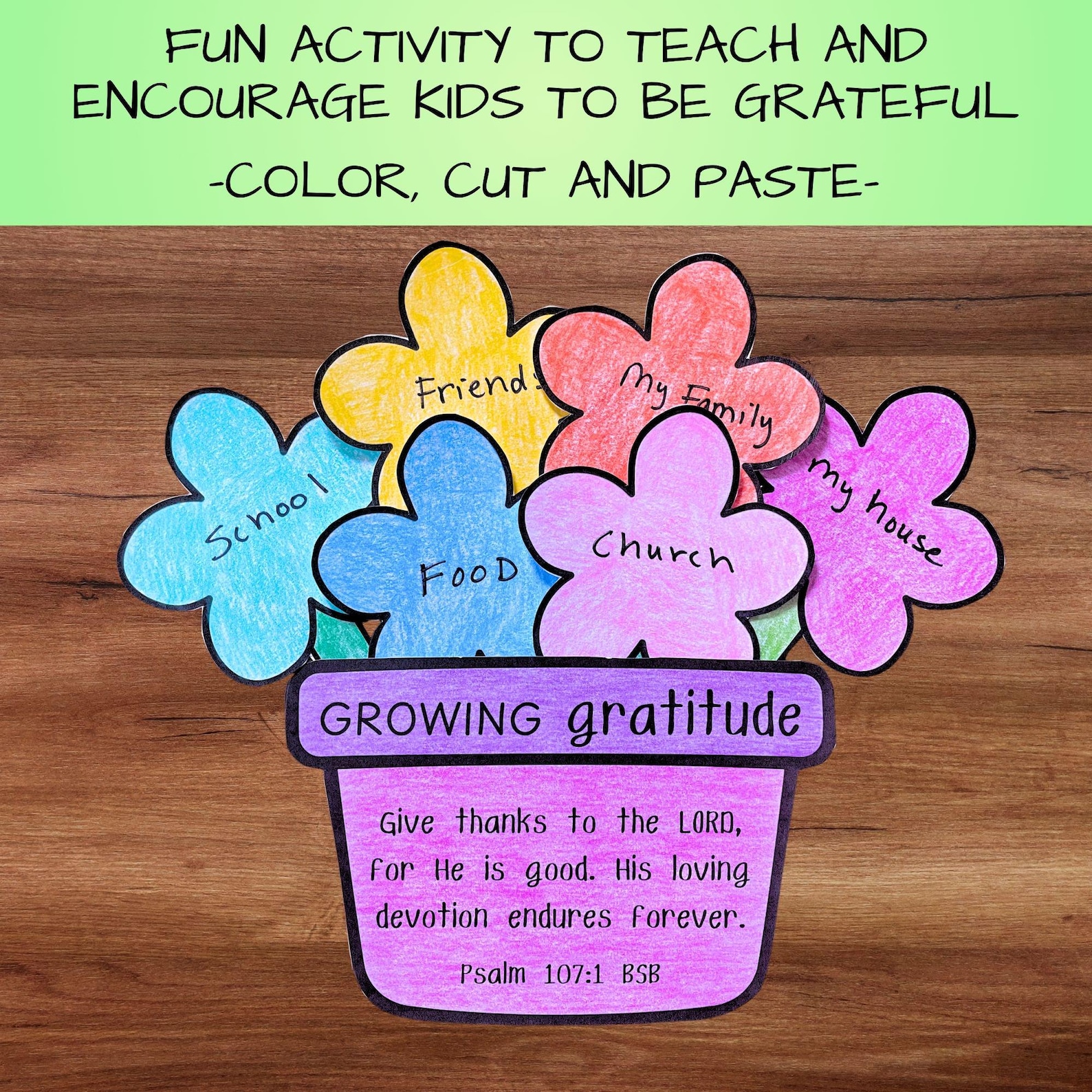 Give Thanks to the Lord Bible Verse Coloring Craft for Kids, Sunday ...