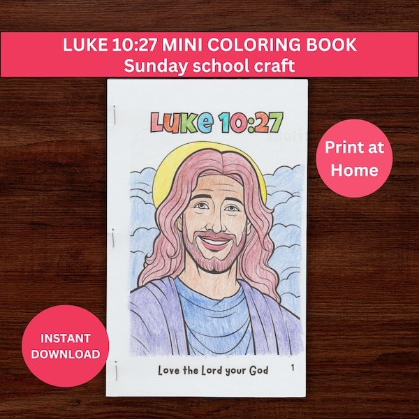 Luke 10:27 Mini Coloring Book Craft, Kids Sunday School Activity, Bible Verse Scripture Coloring Pages, Homeschool Children's Activity