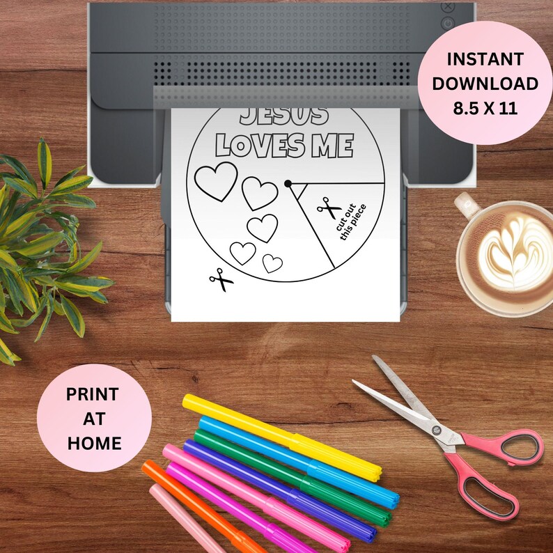 Ruota da colorare "Gesù mi ama", attività biblica stampabile per San Valentino, lezione biblica per la scuola domenicale, lavoretto sull'amore di Gesù per la scuola cristiana in casa immagine 5