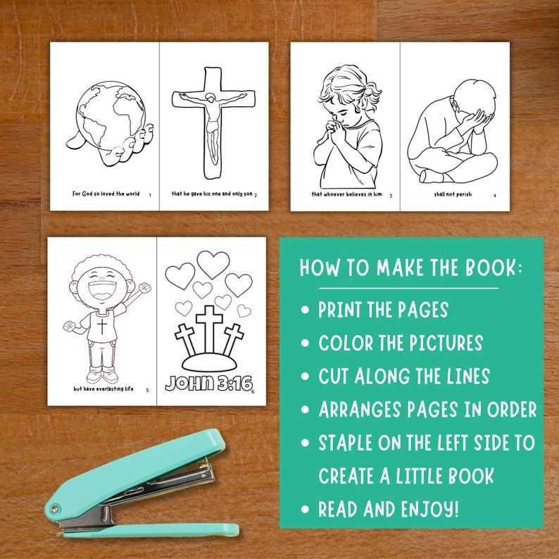 John 3:16 Mini Coloring Book Craft, Kids Sunday School Activity, Bible ...