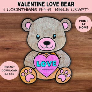Christian Valentine’s Day Bible Lesson Pocket Craft, Corinthians 13 Love is Patient Scripture Sunday School Homeschool Kids Church Activity image 2