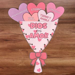 Manualidad cristiana para el día de San Valentín, lección bíblica, manualidad para colorear sobre Dios es amor, actividad para viaje misionero, iglesia para niños de la Escuela Dominical