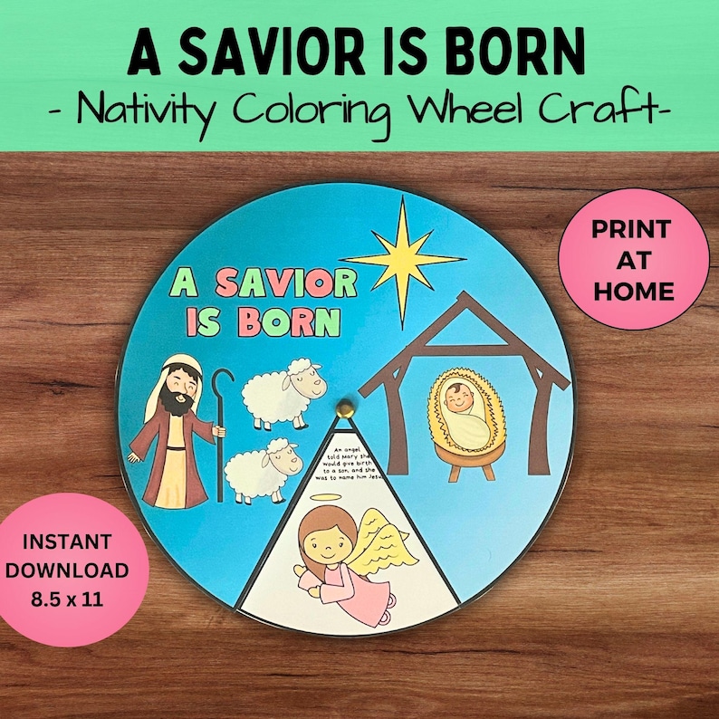 Birth of Jesus Coloring Wheel, Printable Nativity Christmas Activity ...