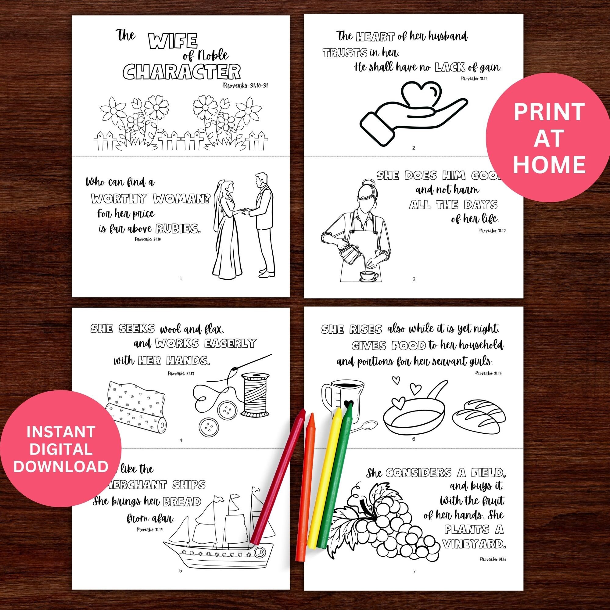 Mother's Day Coloring Craft Printable, Proverbs 31 Bible Verse Mini ...