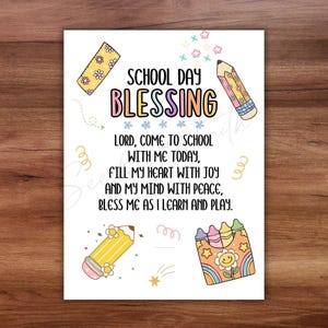 Étiquette de carte de prière pour la rentrée des classes, bénédictions de sac à dos étiquette cadeau imprimable Notes de boîte à lunch Prière du premier jour d'école, étiquette de faveur VBS école du dimanche