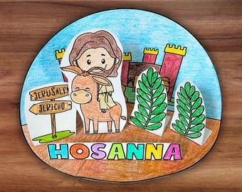 Manualidad bíblica en 3D para el Domingo de Ramos, Diorama de la Entrada Triunfal, Imprimible para la Escuela Dominical Cristiana, Actividad de Educación Religiosa para la Semana Santa en el Hogar