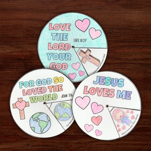 Gods Love Coloring Wheel Bundle, Love the Lord Coloring Wheel Luke 10:27 Printable Sunday School Bible Activity Homeschool Coloring Craft