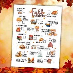 Herbst Herbst Eimer Liste Aktivität druckbar, christliche Familie November Thanksgiving Aktivität To Do Liste, Kinder Outdoor Abenteuer Idee Poster