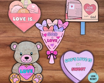 Christian Valentine’s Day Bible Lesson Craft Bundle, Religious Coloring Page Pack Sunday School Homeschool Kids Church Activity Printables